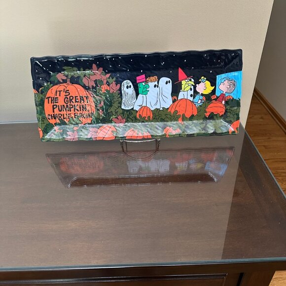 Peanuts It's The Great Pumpkin Charlie Brown 100% MELAMINE SERVING TRAY 19" x 8" - Picture 1 of 7